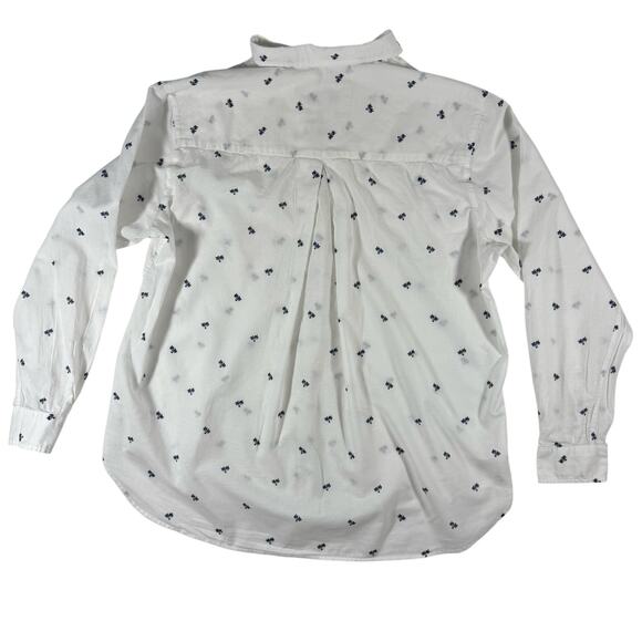 Grayson Women's 4 White Blue Palm Tree Cotton Long Sleeve Button Down Shirt - Picture 3 of 10